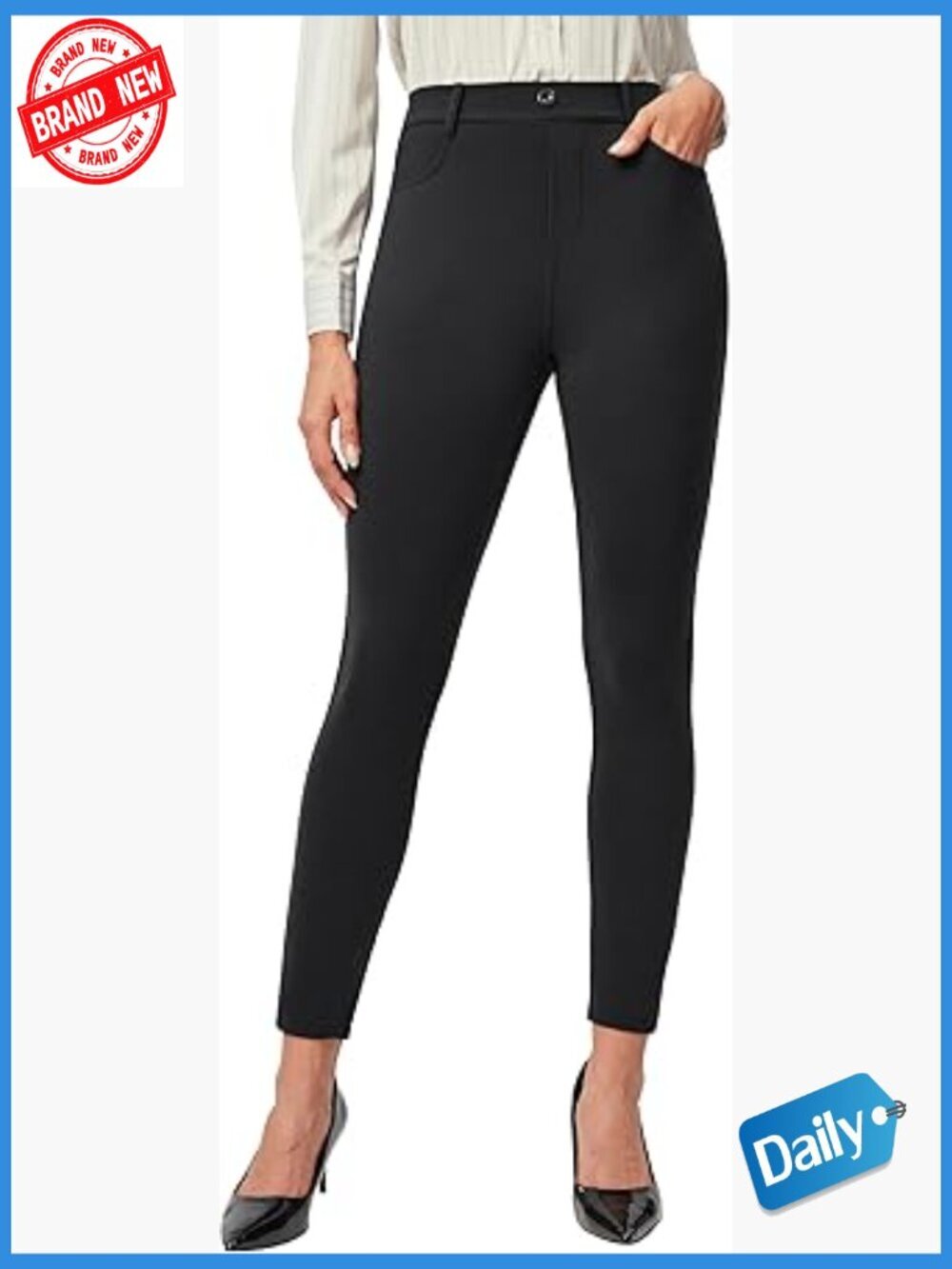 Stretchy Pull on Dress Pants High Waisted 4-Way Stretch Business Casual 2